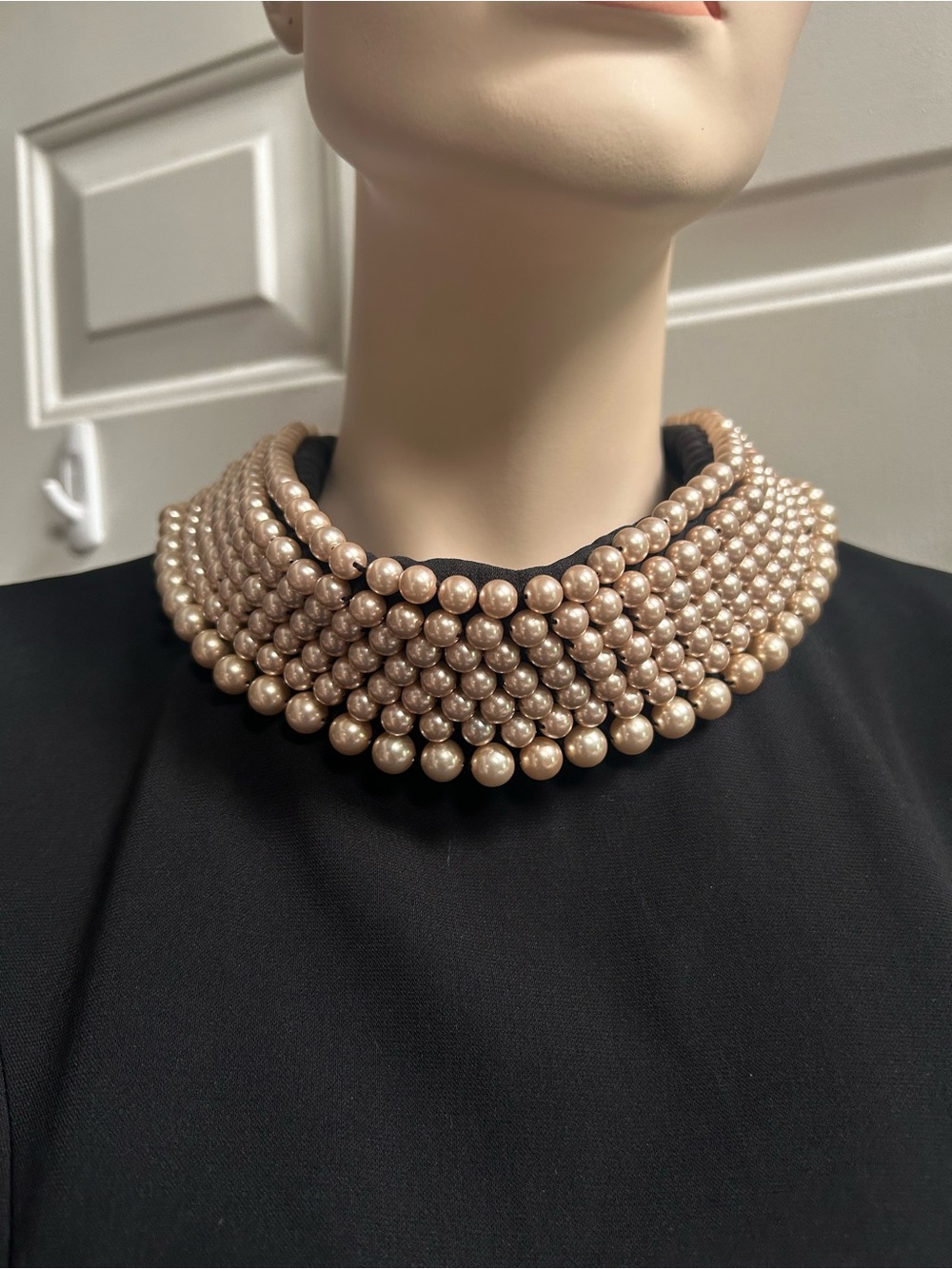 Vtg Moschino Cheap & Chic black  Sheath Midi w/ pearls designed collar Dress